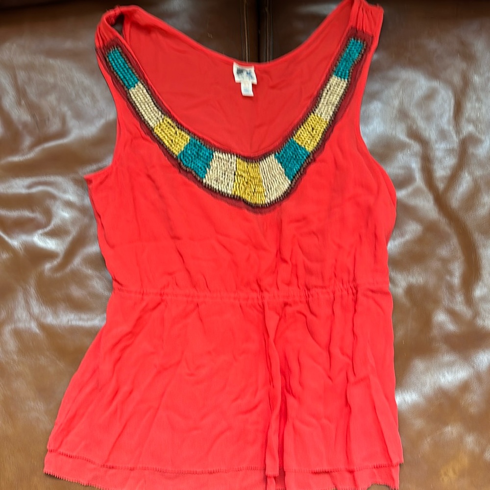 Anthropologie Red Sleeveless Top with Beaded Detail